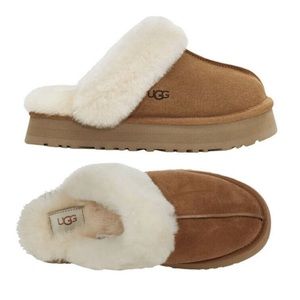 Ugg Disquette Suede Fur Platform Slides